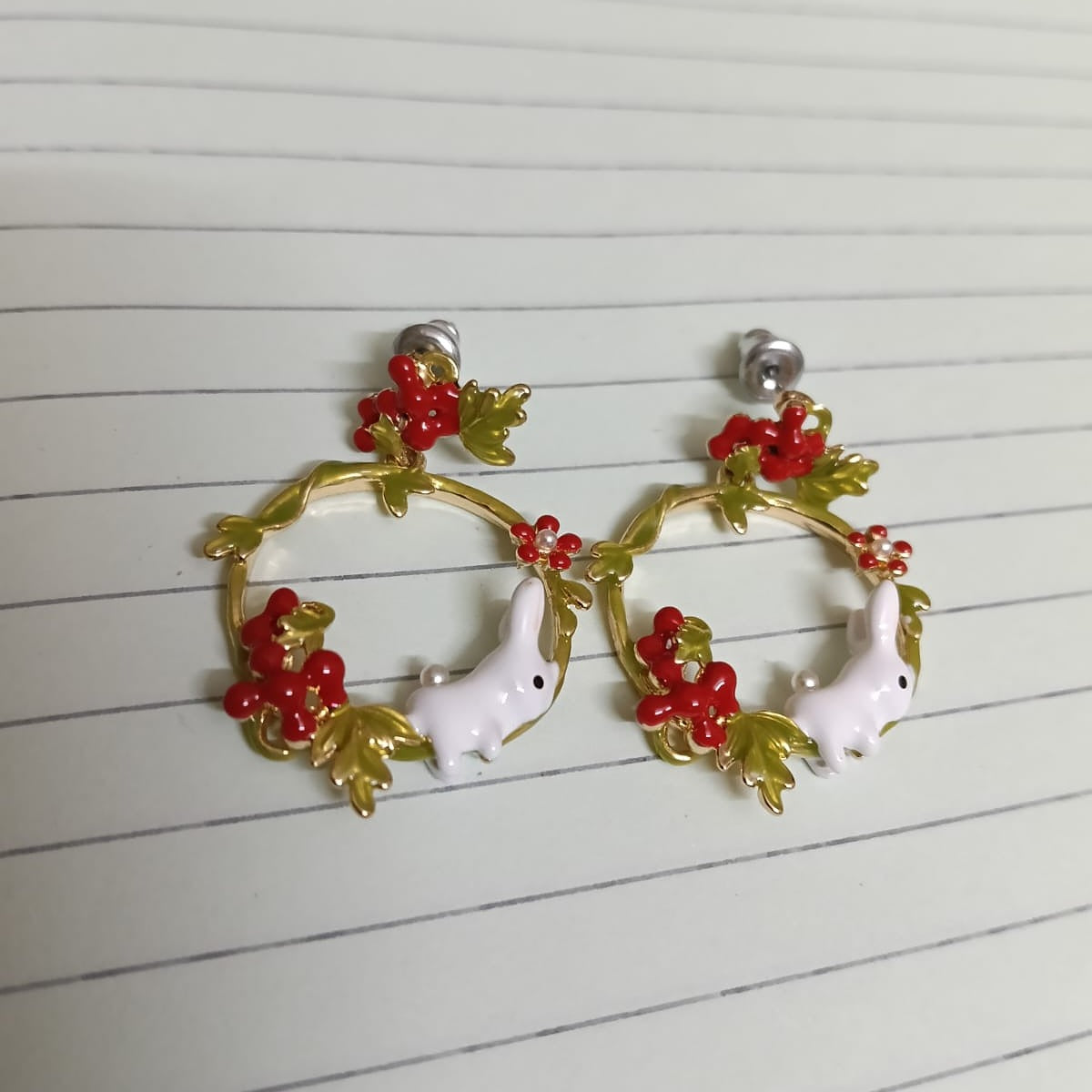 Whimsical Rabbit and Berry Drop Earrings