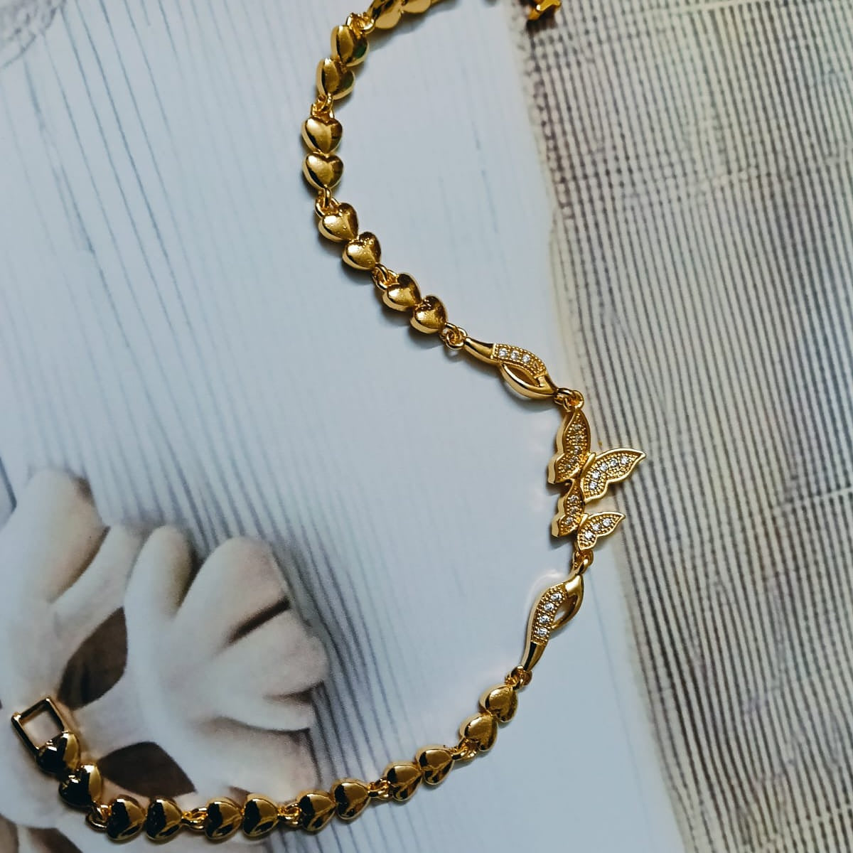 CZ Butterfly & Heart Chain Bracelet