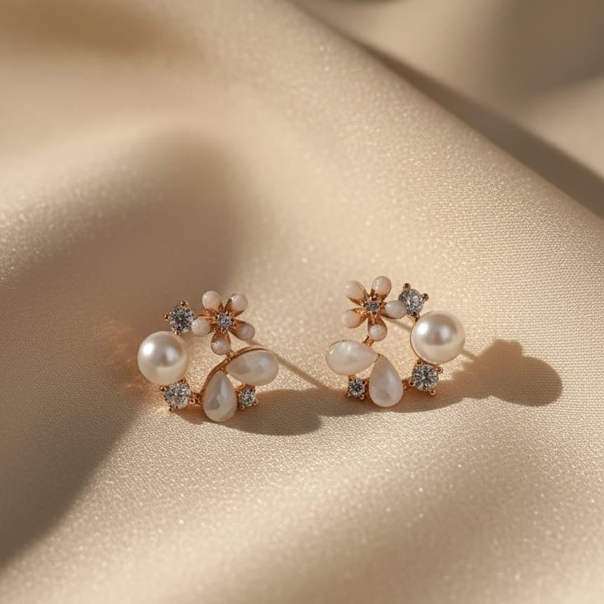 Floral & Pearl Stud Earrings