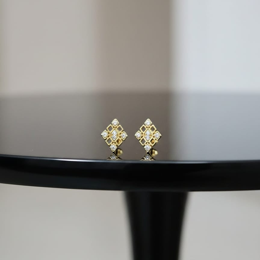 Geometric Gold Pave Crystal Stud Earrings