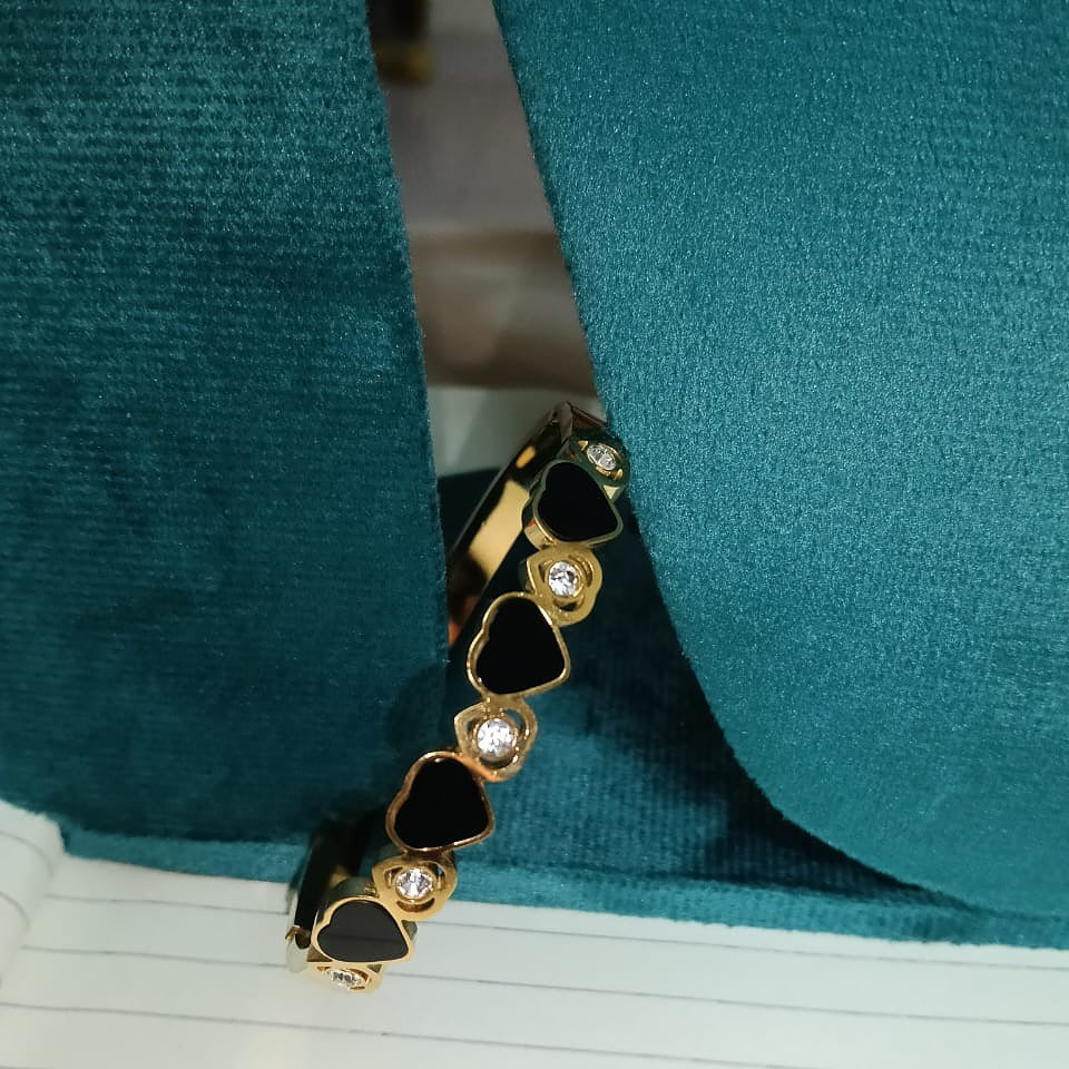 Gold-Tone and Black Heart Link Bracelet