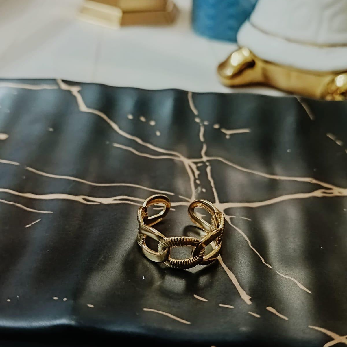 Gold-Toned Chain-Link Cuff Ring