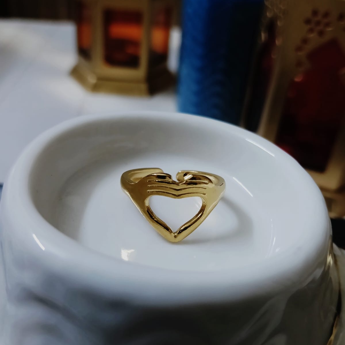 Gold-Toned Hugging Hands Heart Ring