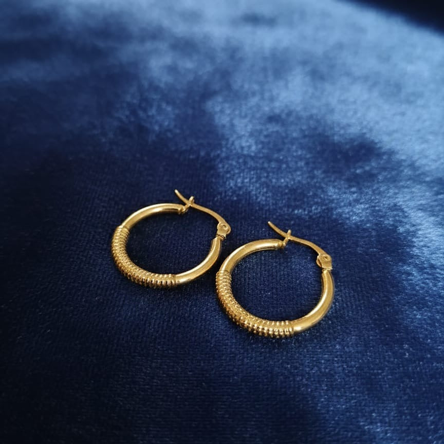Gold Round Textured Hoop Earrings