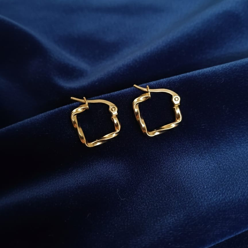 Gold Square Textured Hoop Earrings