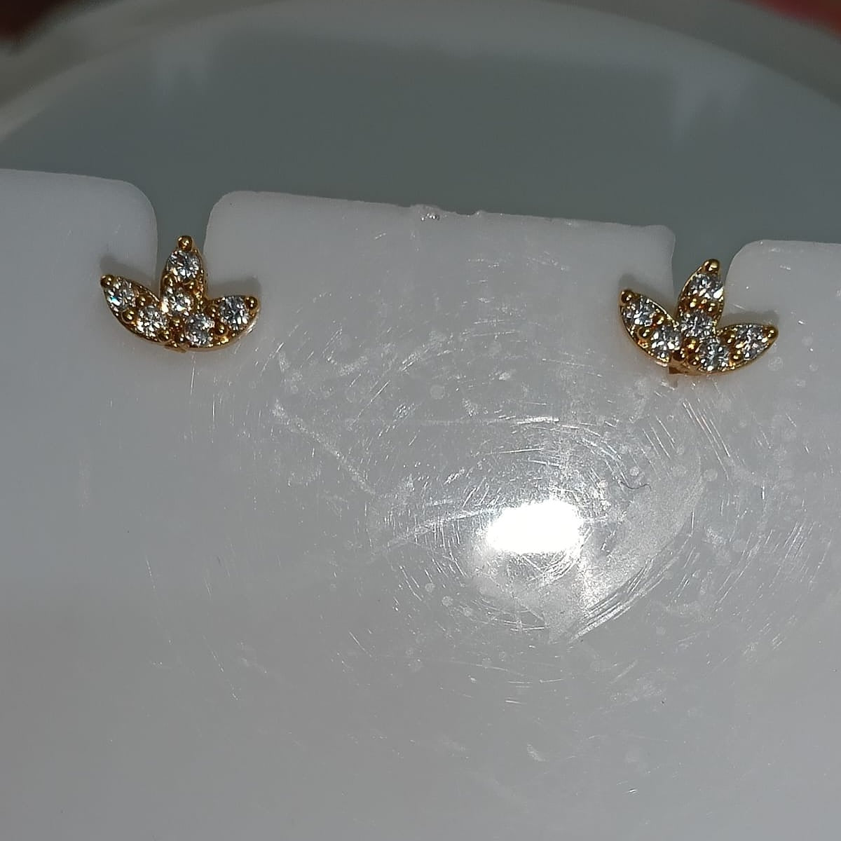 Gold and Pave Leaf/Petal Stud Earrings