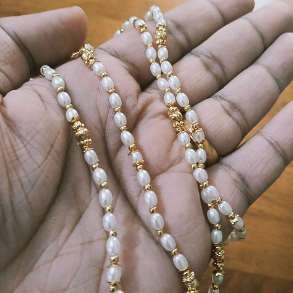 Long Baroque Pearl and Gold Beaded Necklace