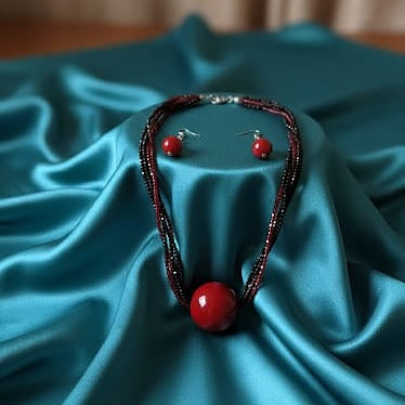 Bold Red Sphere Multi Strand Beaded Necklace