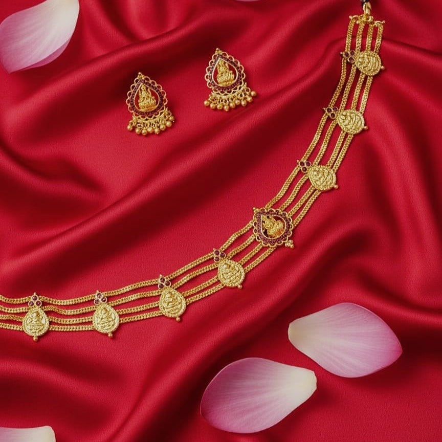 Gold necklace and earrings  