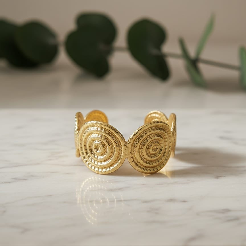 Artisan Gold Spiral Disc Cuff Bangle