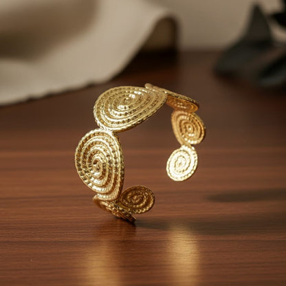 Artisan Gold Spiral Disc Cuff Bangle