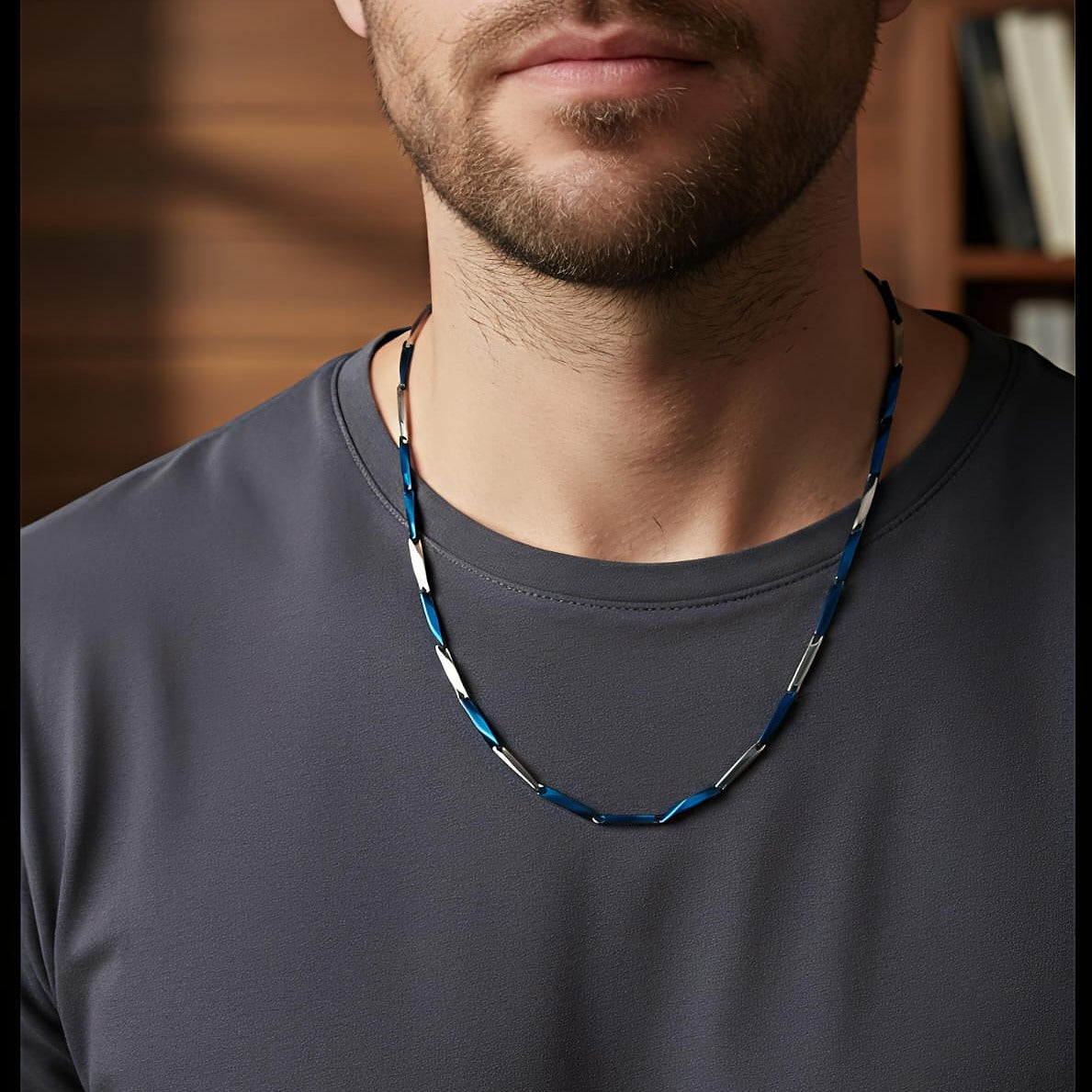 Blue and Silver Faceted Bar Necklace