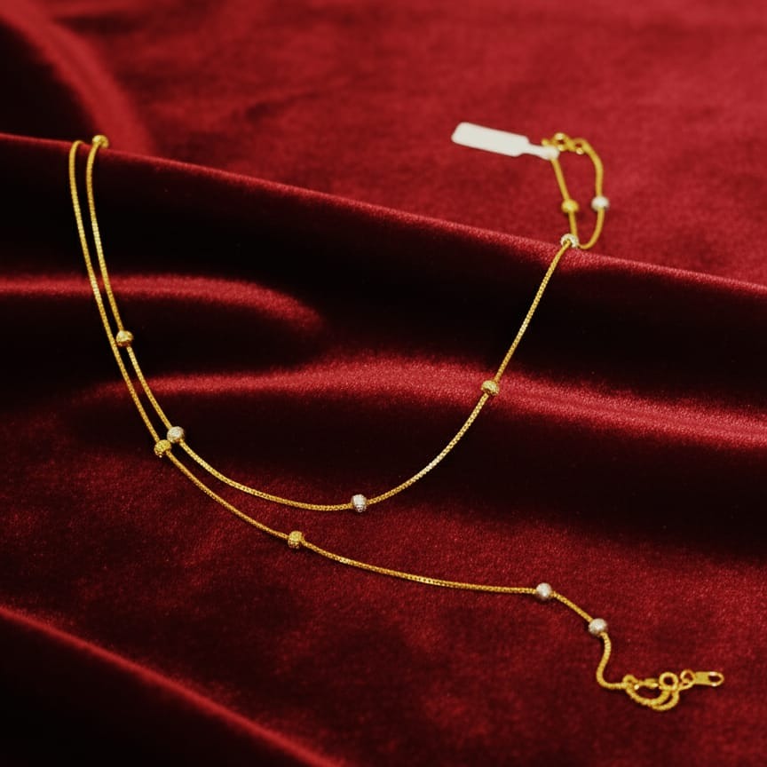 Gold and Silver Beaded Box Chain Anklets