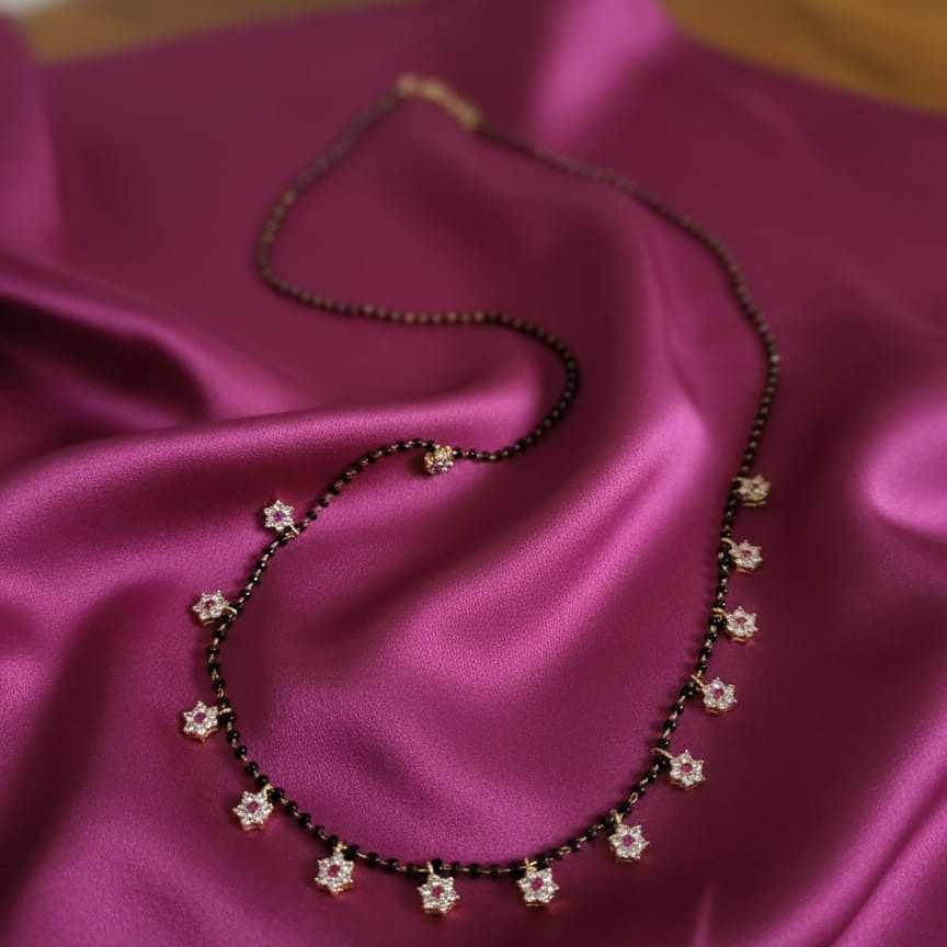 Black Beads Floral Necklace