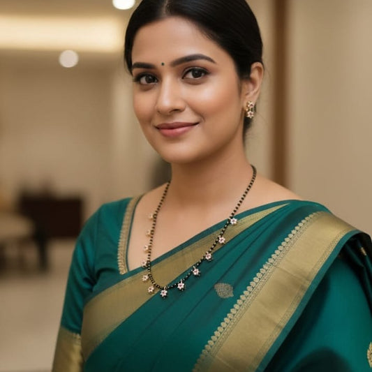 Black Beads Floral Necklace