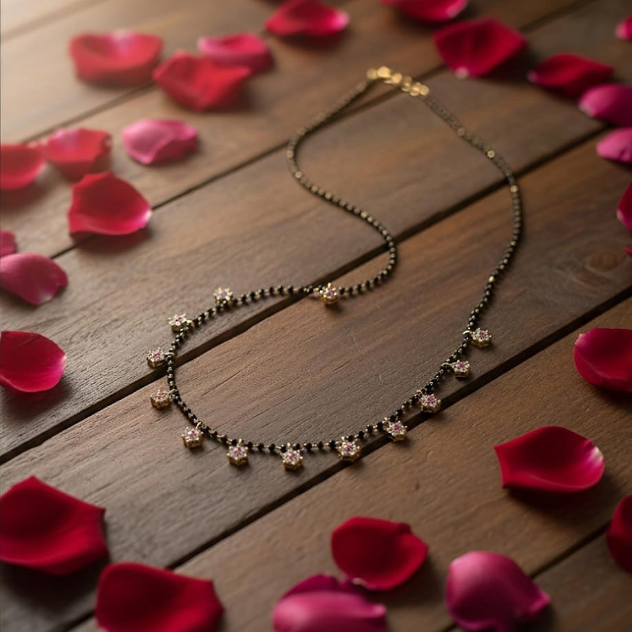 Black Beads Floral Necklace