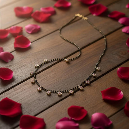 Black Beads Floral Necklace