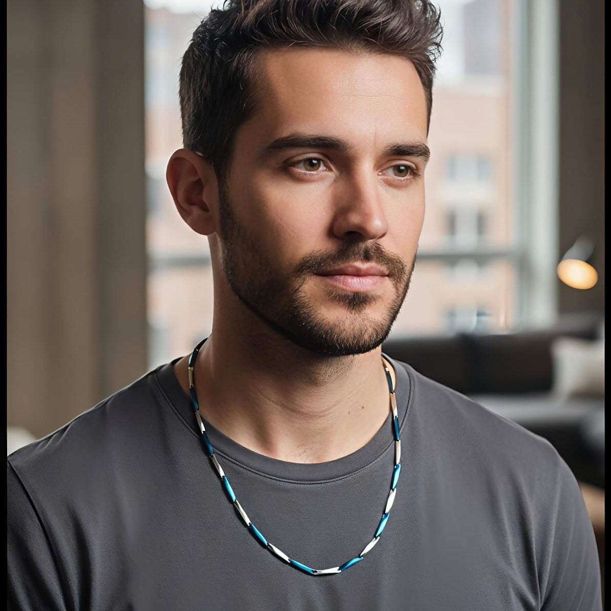 Blue and Silver Faceted Bar Necklace