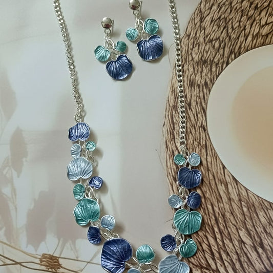 Blue and Teal Petal Necklace and Earring Set 2