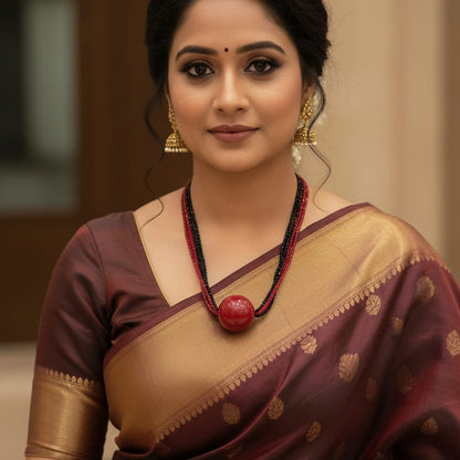 Bold Red Sphere Multi Strand Beaded Necklace