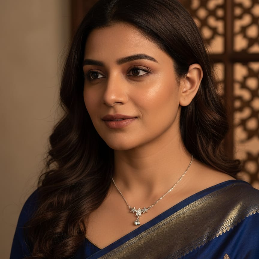 CZ Star and Drop Silver Choker Necklace