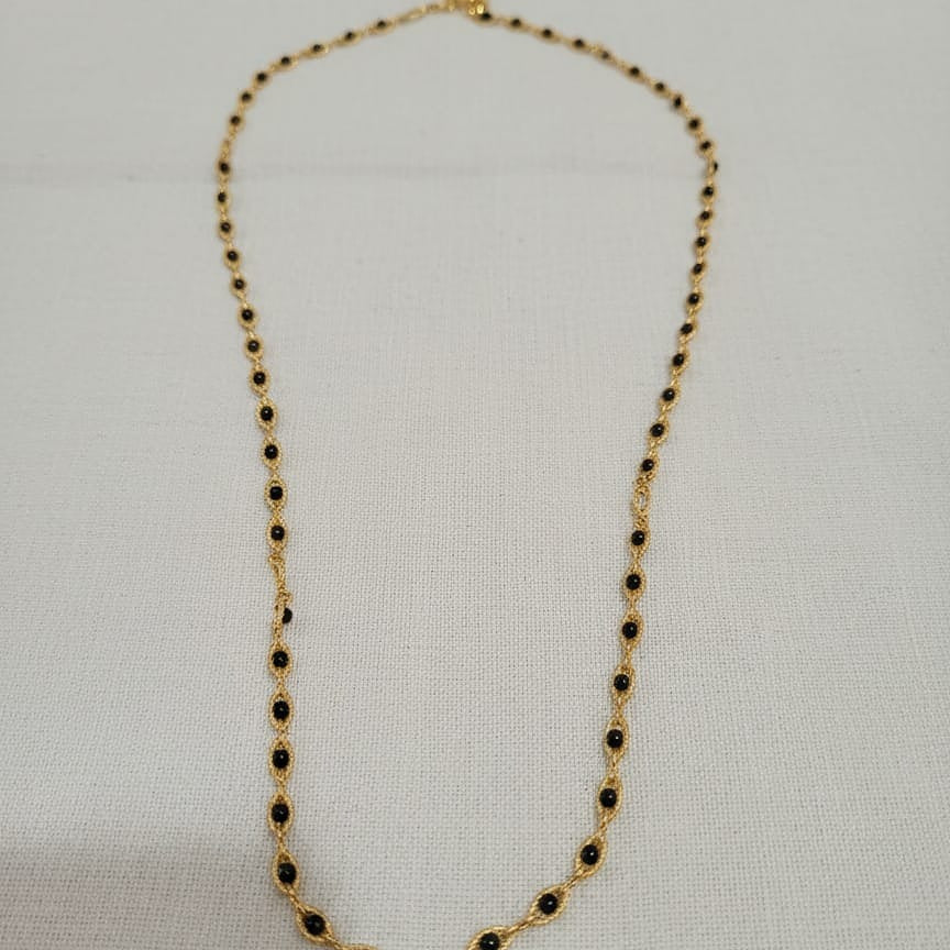 Long Gold Satellite Chain with Black Beads