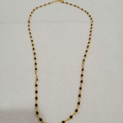 Long Gold Satellite Chain with Black Beads