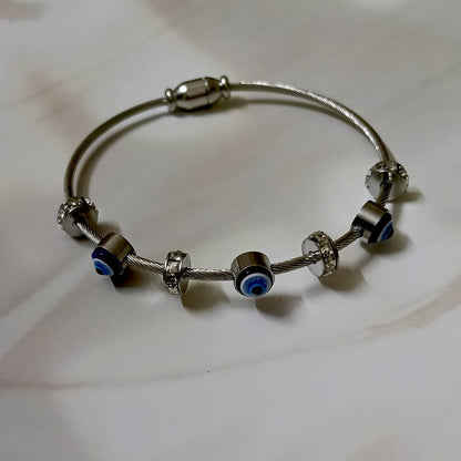 Chic Evil Eye Beaded Cable Bangle