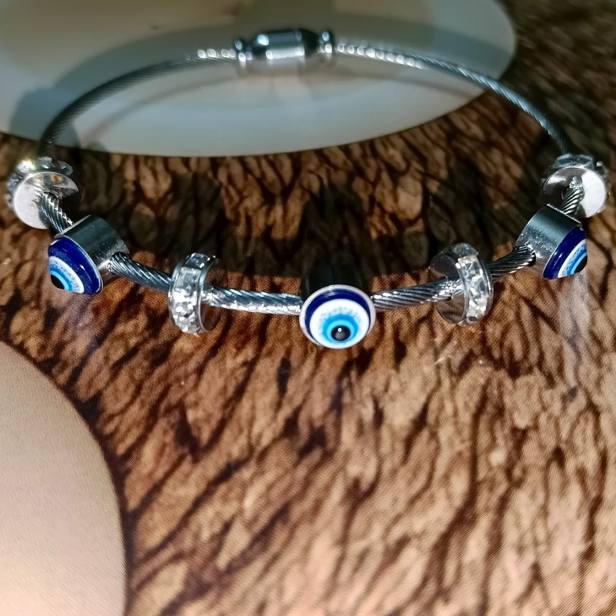 Chic Evil Eye Beaded Cable Bangle