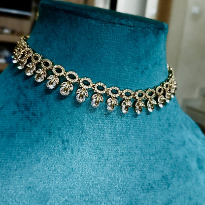 Elegant Teardrop Crystal Choker & Drop Earring Set