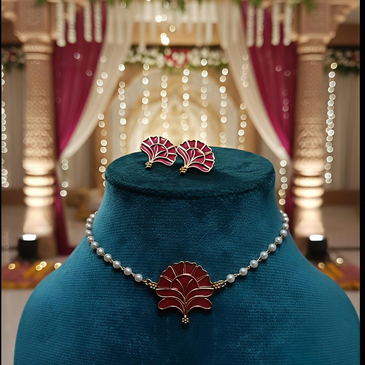 Enamel Pearl Jewelry Set