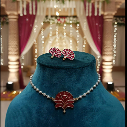 Enamel Pearl Jewelry Set