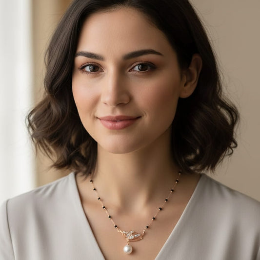 Copper Shade Leaf and Pearl Necklace