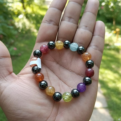 Multi-Color Cracked Quartz and Hematite Stretch Bracelet