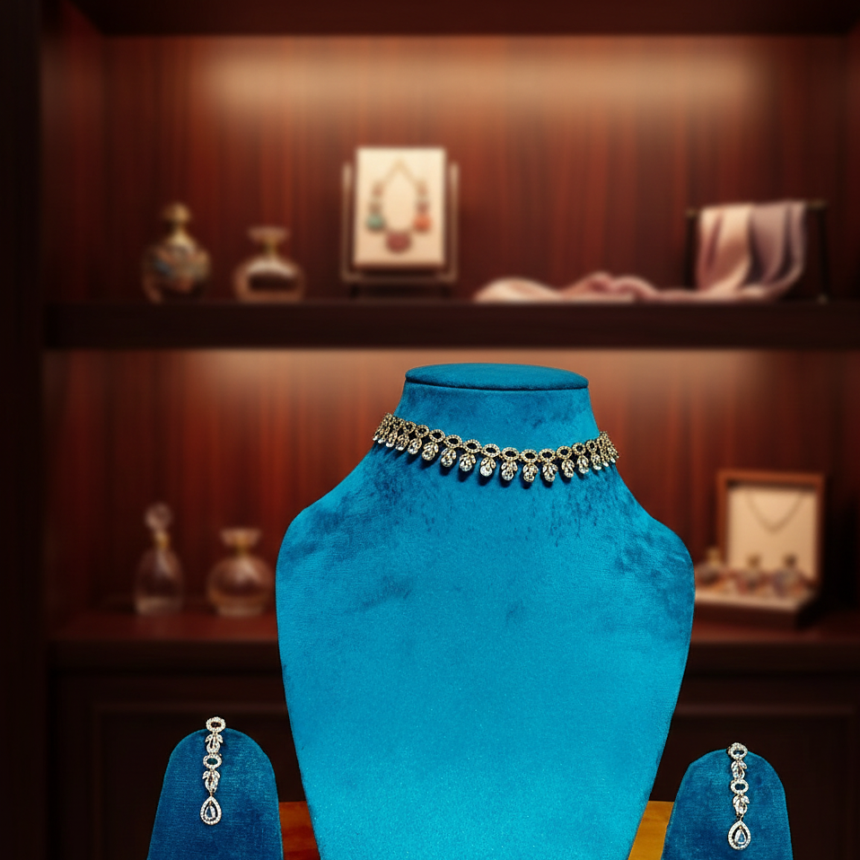 Elegant Teardrop Crystal Choker & Drop Earring Set