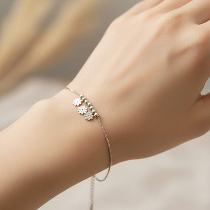 Dainty Silver-Tone Flower Charm Bracelet
