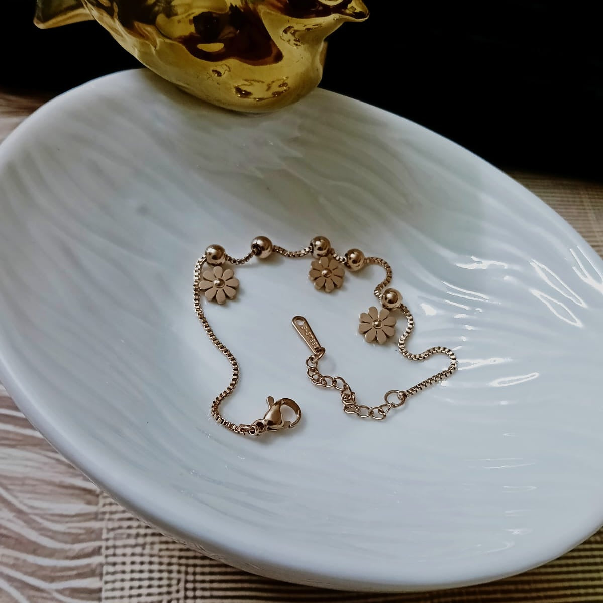 Dainty Silver-Tone Flower Charm Bracelet