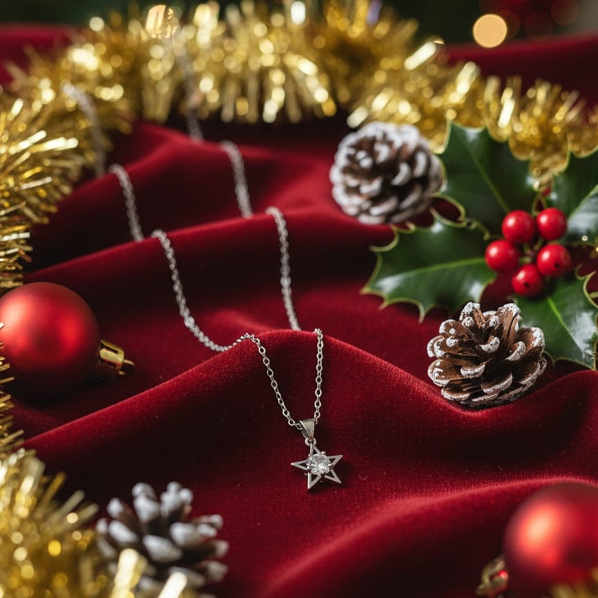 Dainty Sterling Silver-Toned Solitaire Star Pendant Necklace