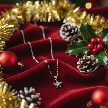 Dainty Sterling Silver-Toned Solitaire Star Pendant Necklace