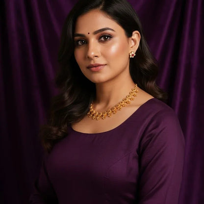 Elegant Gold-Plated CZ & Ruby Stone Necklace Set