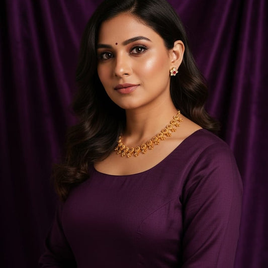 Elegant Gold-Plated CZ & Ruby Stone Necklace Set