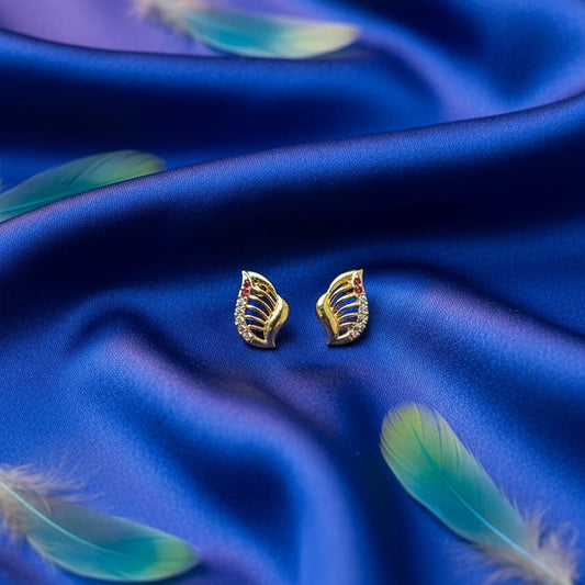 Elegant Gold Leaf Stud Earrings with Ruby and Crystal Accents