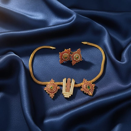 Gold jewelry set with floral designs