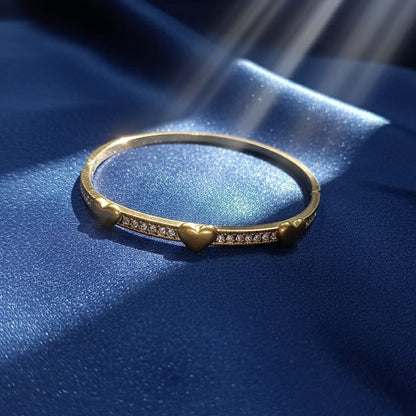 Elegant Pave Heart Row Bangle