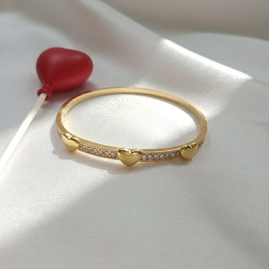 Elegant Pave Heart Row Bangle