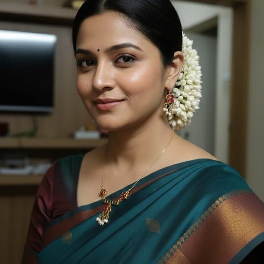 Elegant Ruby-Tone Stone Necklace Set with Pearl Drops