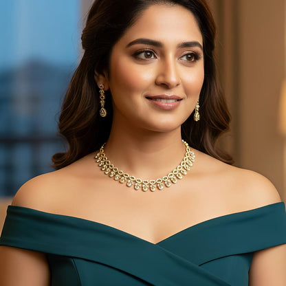 Elegant Teardrop Crystal Choker & Drop Earring Set