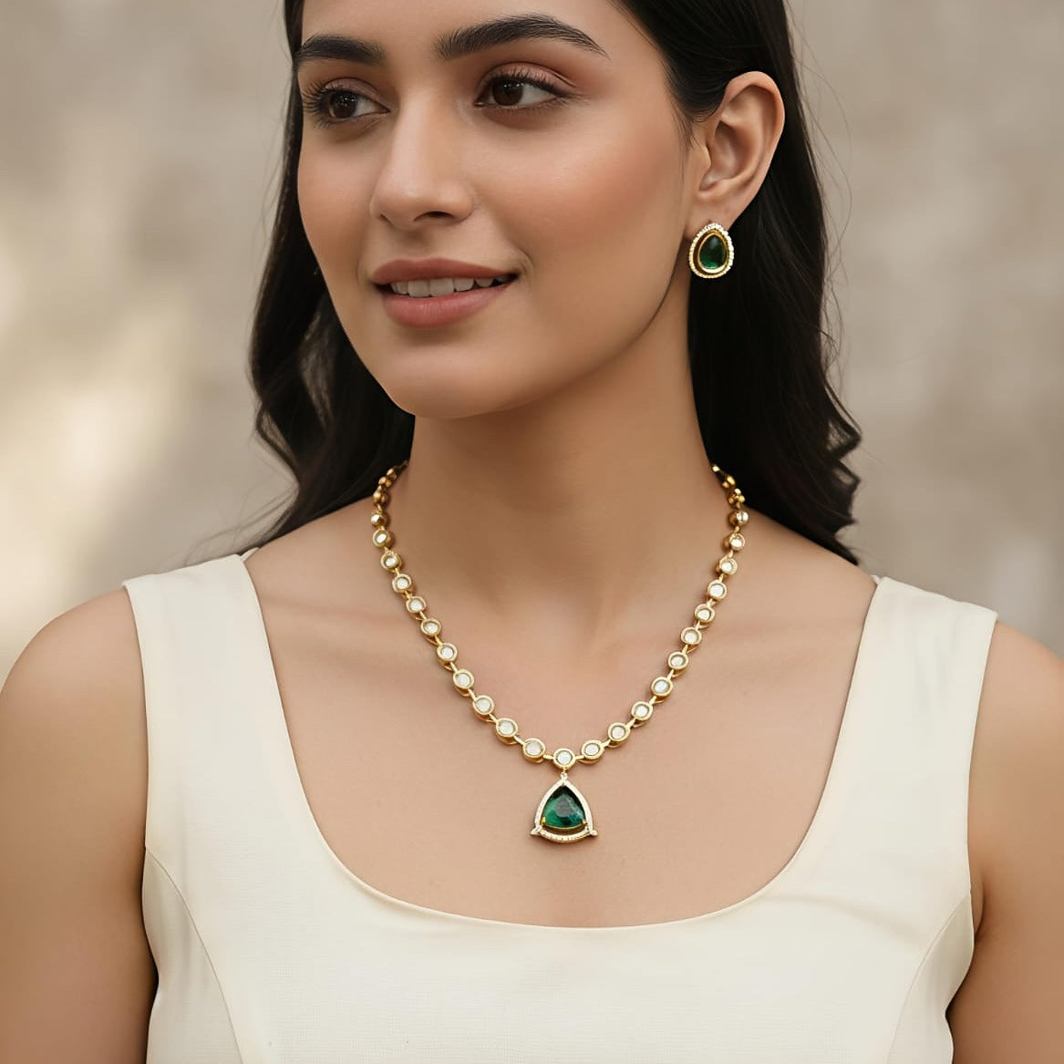 Emerald Green Stone Necklace Set