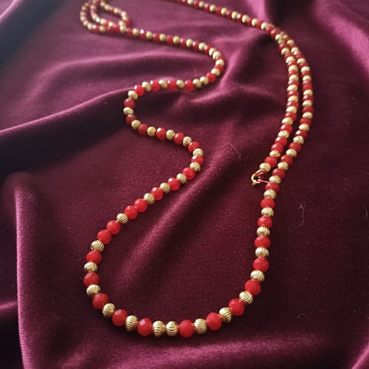 Festive Red and Gold Beaded Necklace