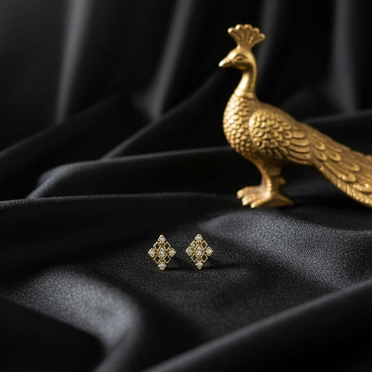 Geometric Gold Pave Crystal Stud Earrings